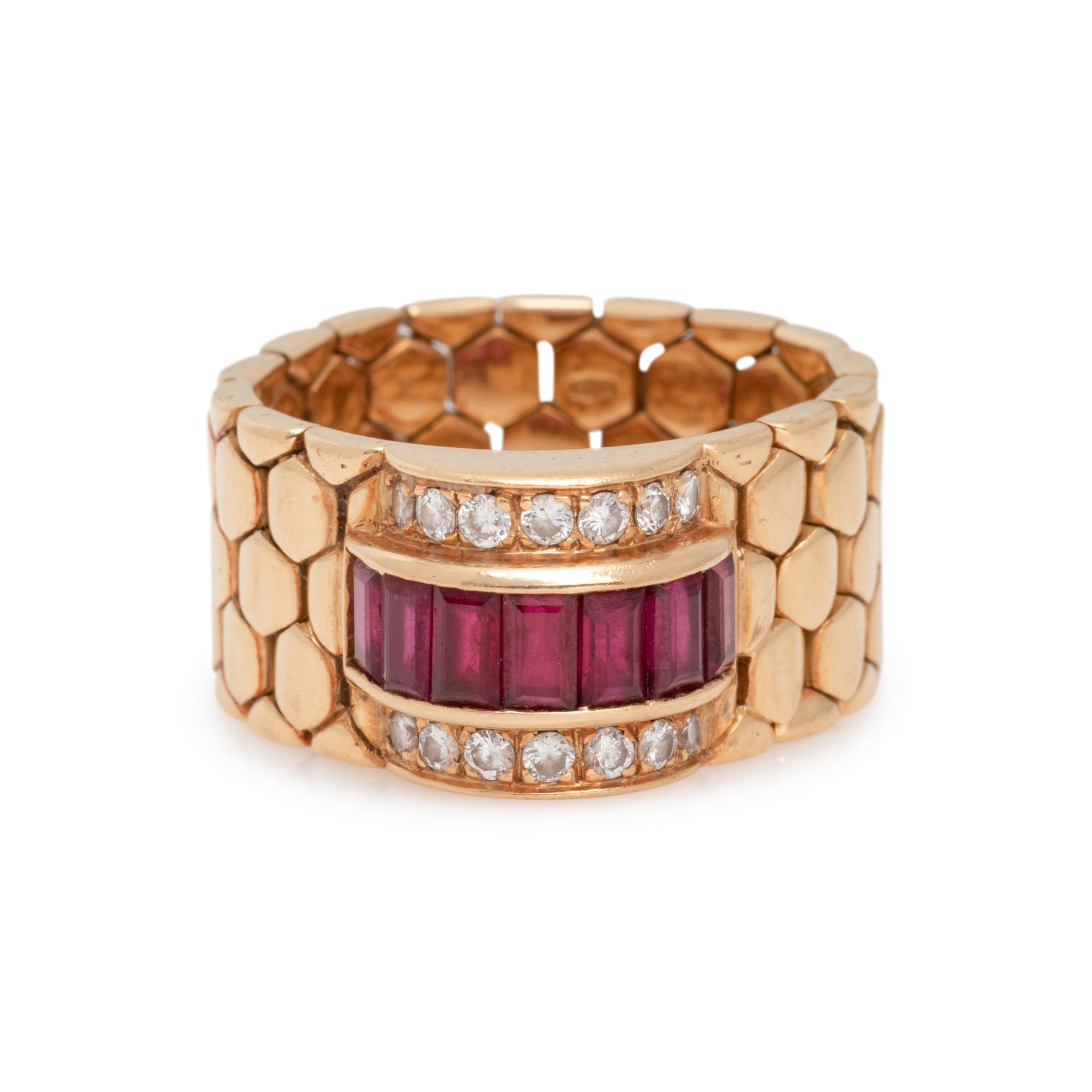 YELLOW GOLD, RUBY AND DIAMOND FLEXIBLE RING
