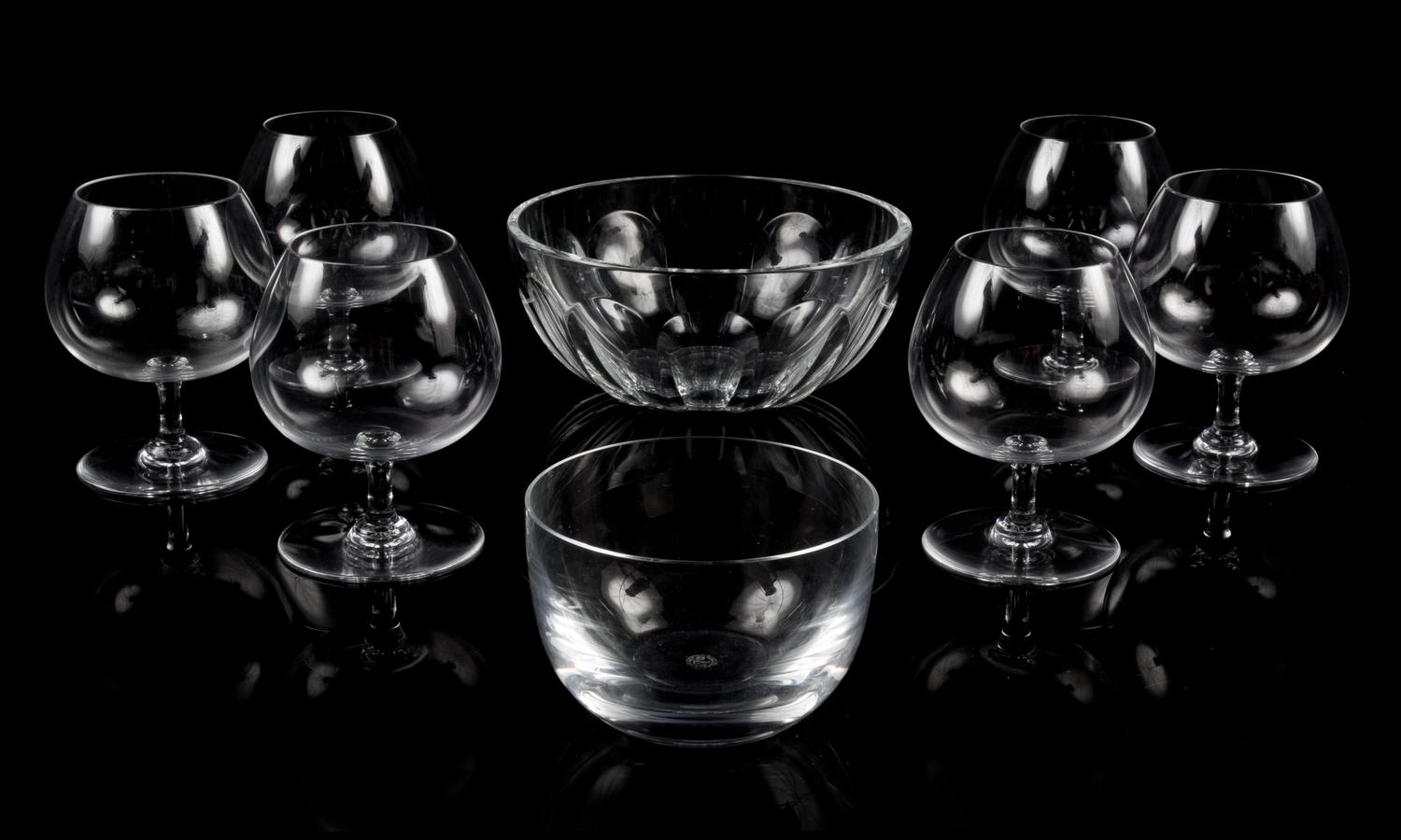 A Set of Six Baccarat Glass Cordial Snifters Height of snifters 4 5/8 inches.