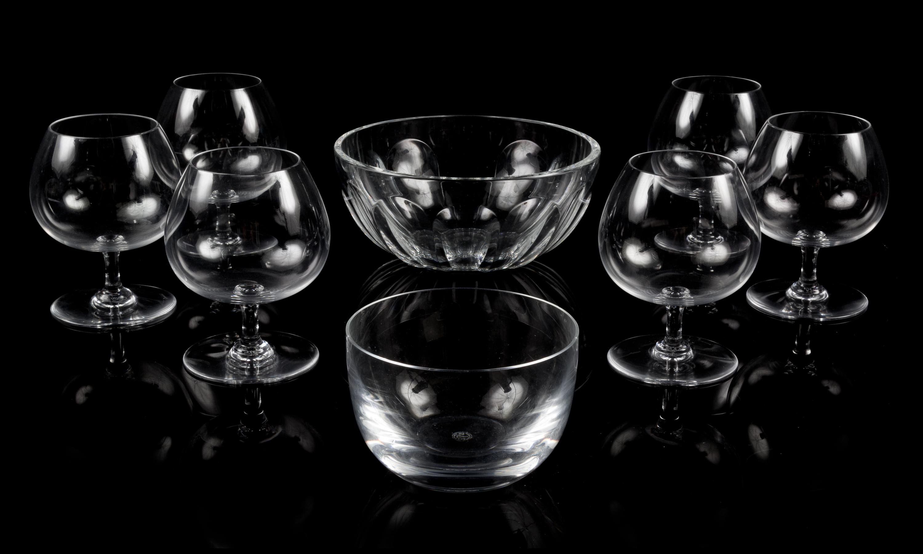 A Set of Six Baccarat Glass Cordial Snifters Height of snifters 4 5/8 inches.