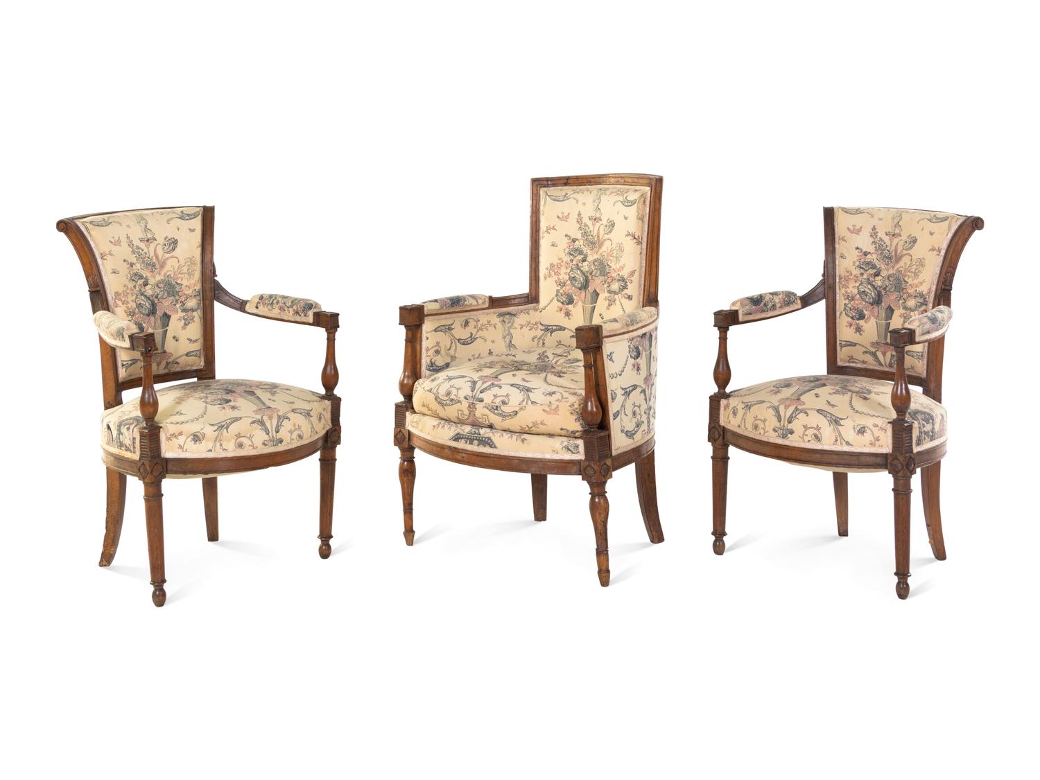 Three Directoire Fruitwood Chairs