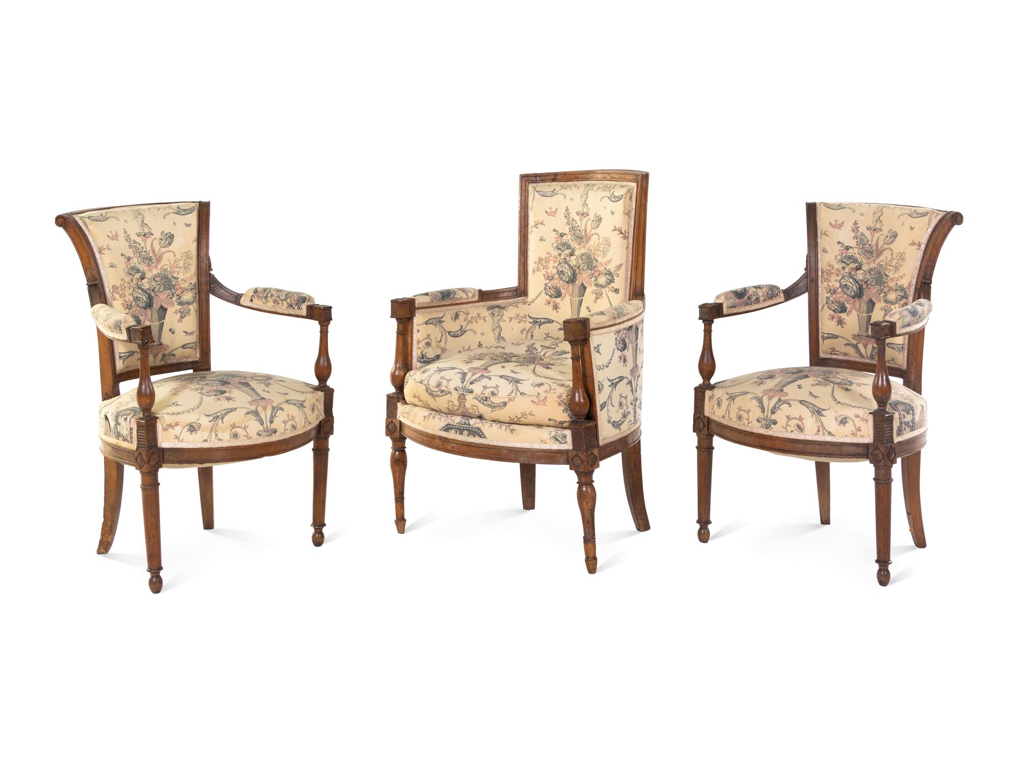 Three Directoire Fruitwood Chairs