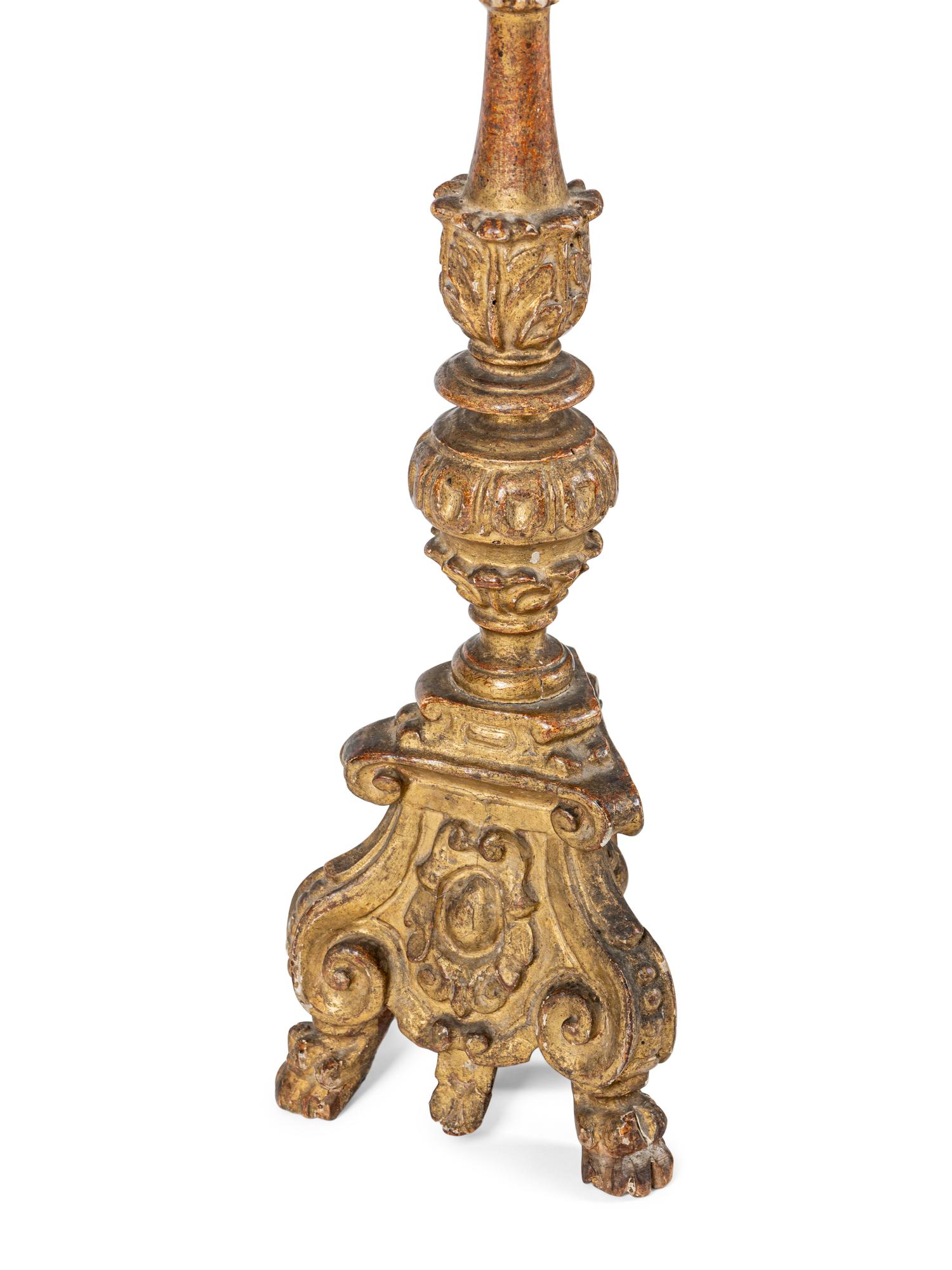A Pair of Italian Baroque Giltwood Pricket Sticks