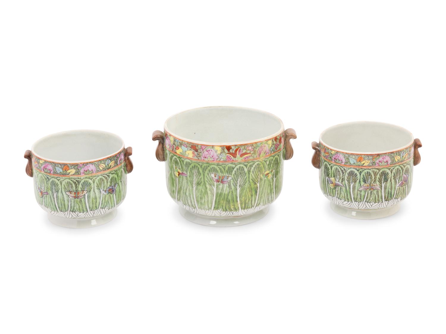 Three Chinese Export Porcelain Cache Pots