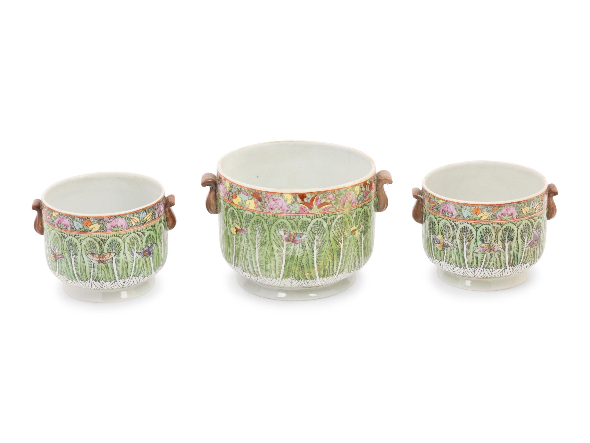Three Chinese Export Porcelain Cache Pots