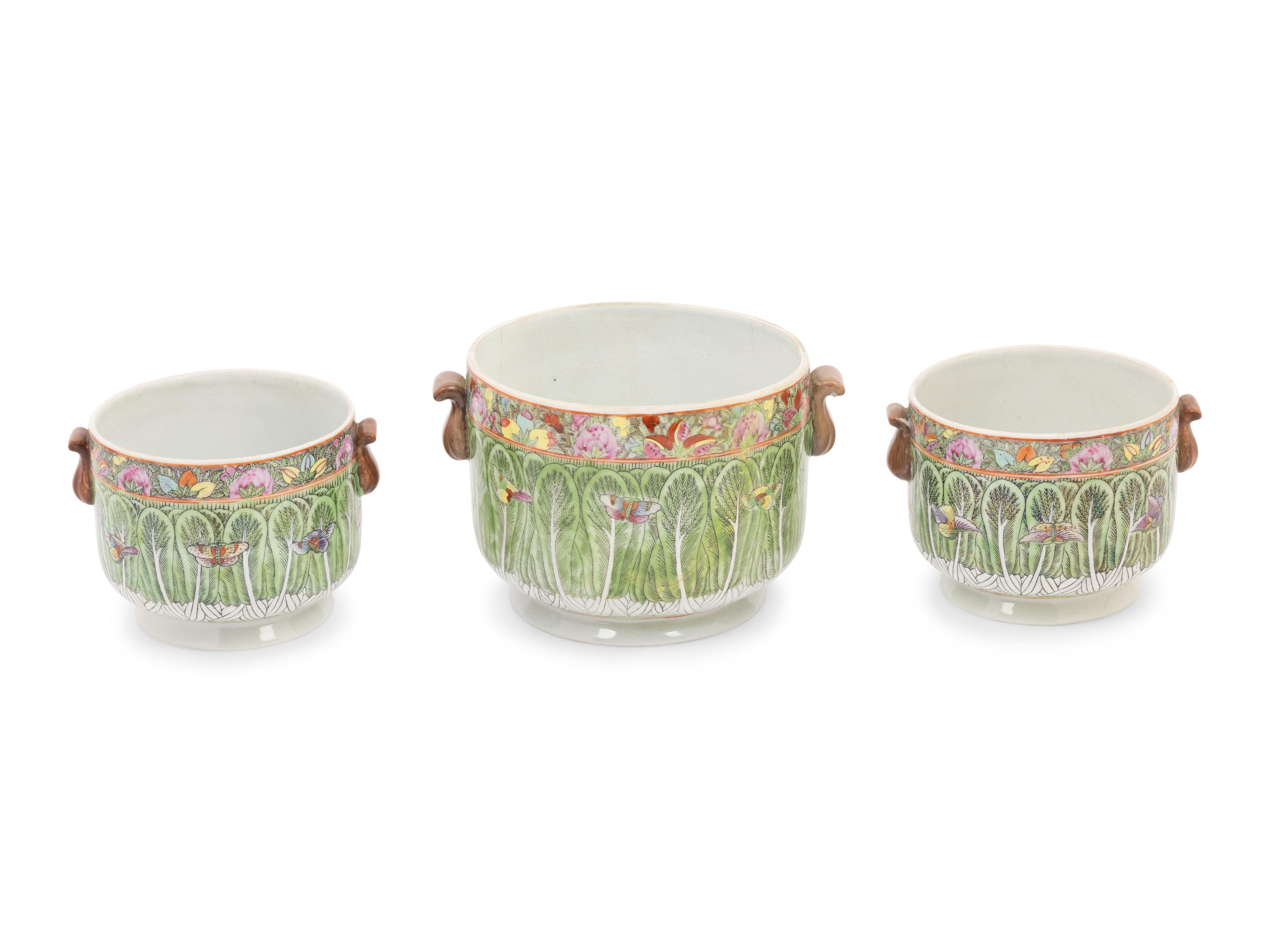 Three Chinese Export Porcelain Cache Pots