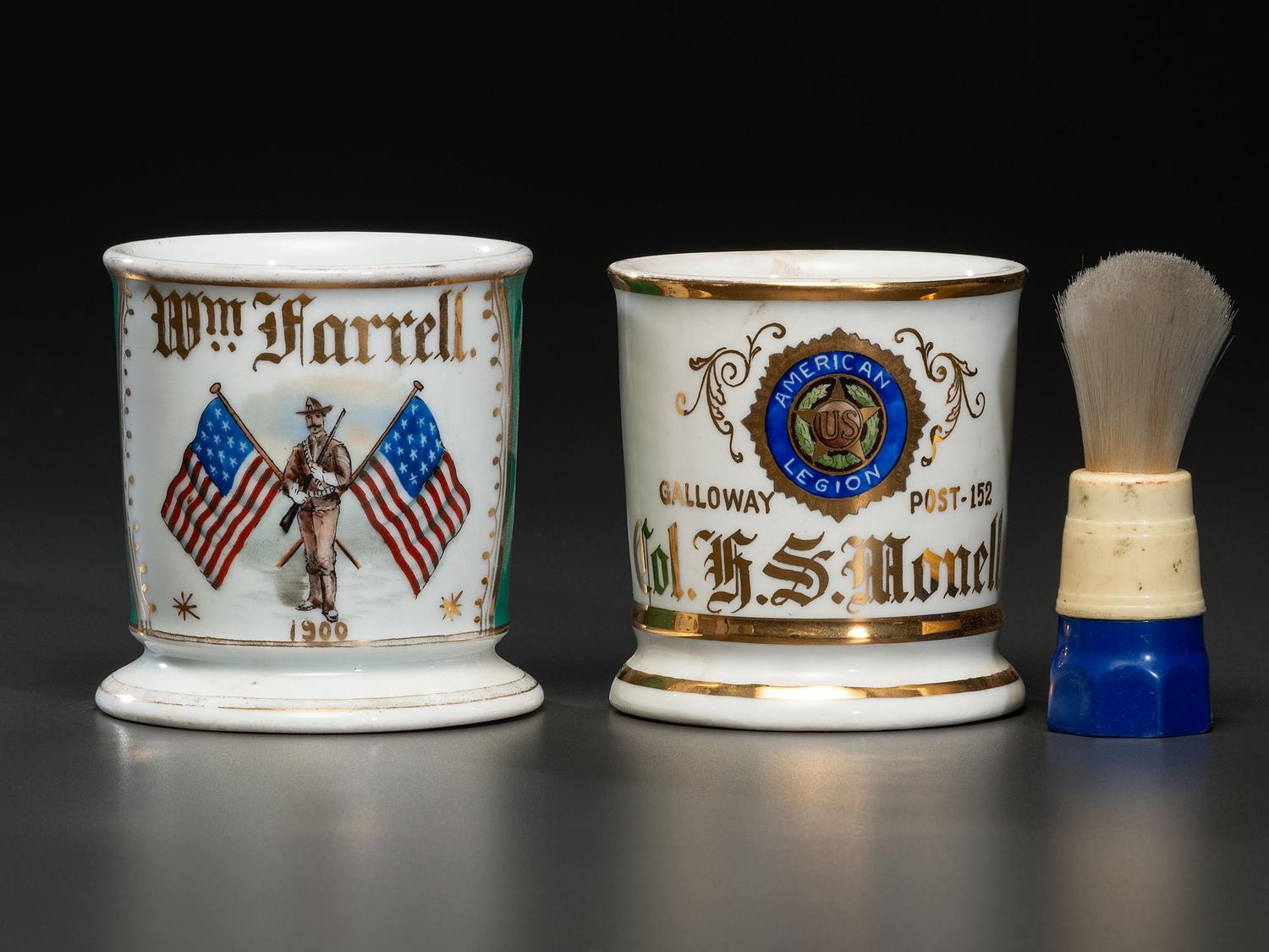 Two Veteran's Porcelain Occupational Shaving Mugs