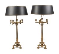 A Pair of Neoclassical Gilt Bronze Six-Light Candelabra Mounted as Lamps