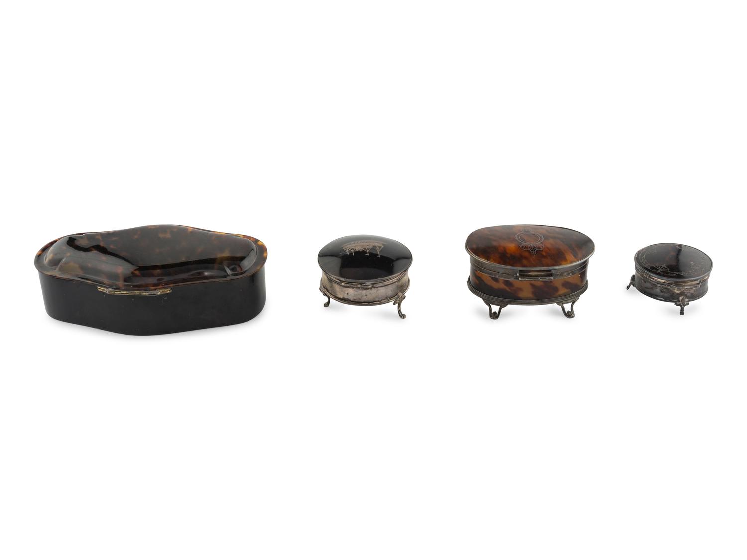 A Group of Three English Silver-Mounted Tortoiseshell Snuff Boxes