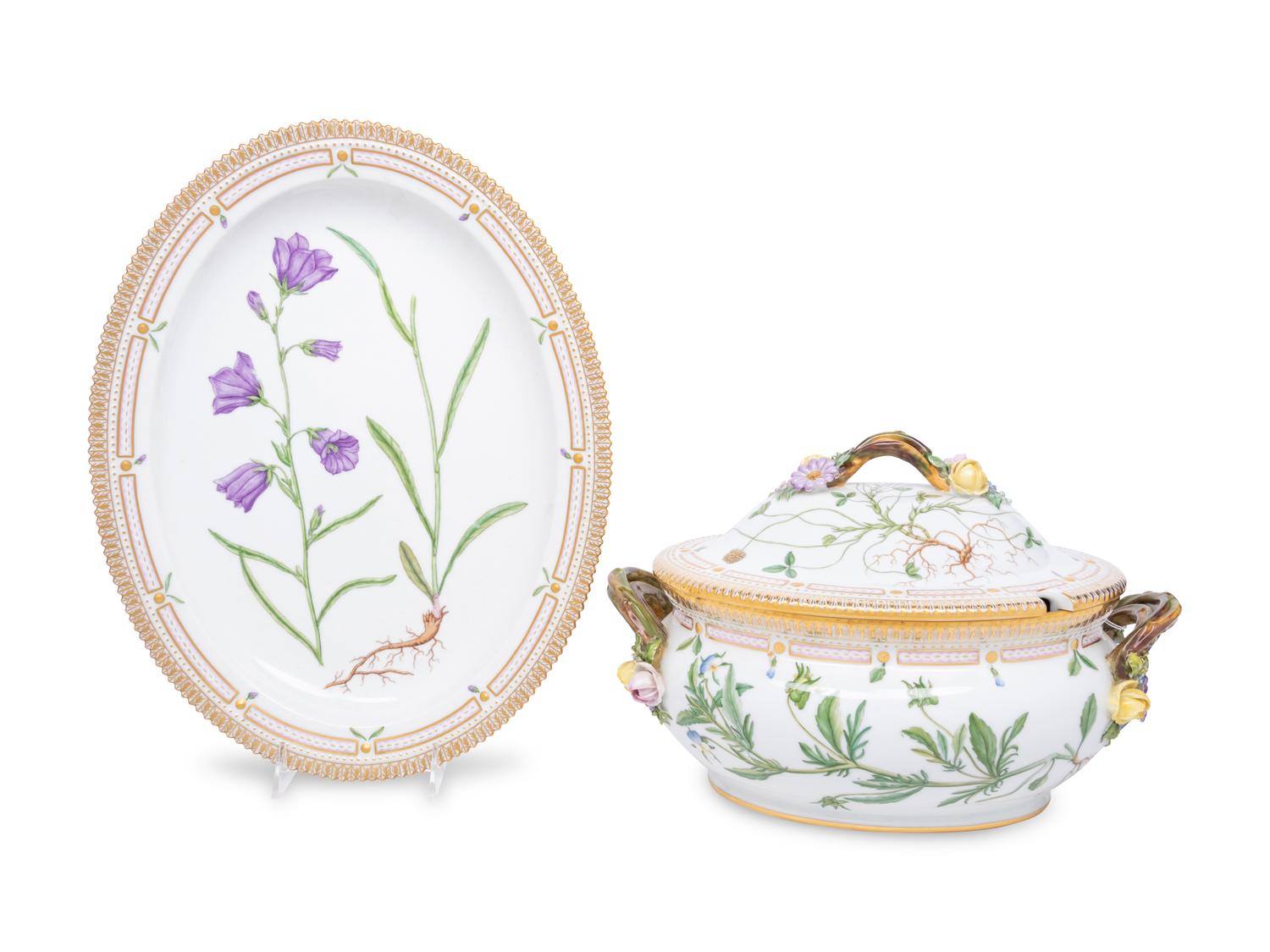 A Royal Copenhagen Flora Danica Porcelain Covered Tureen and Platter