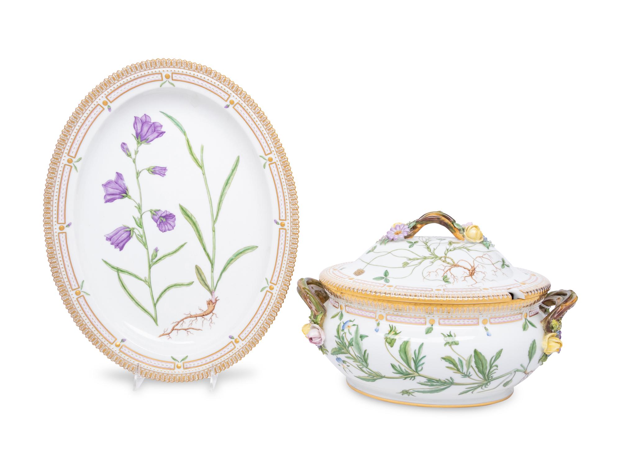 A Royal Copenhagen Flora Danica Porcelain Covered Tureen and Platter