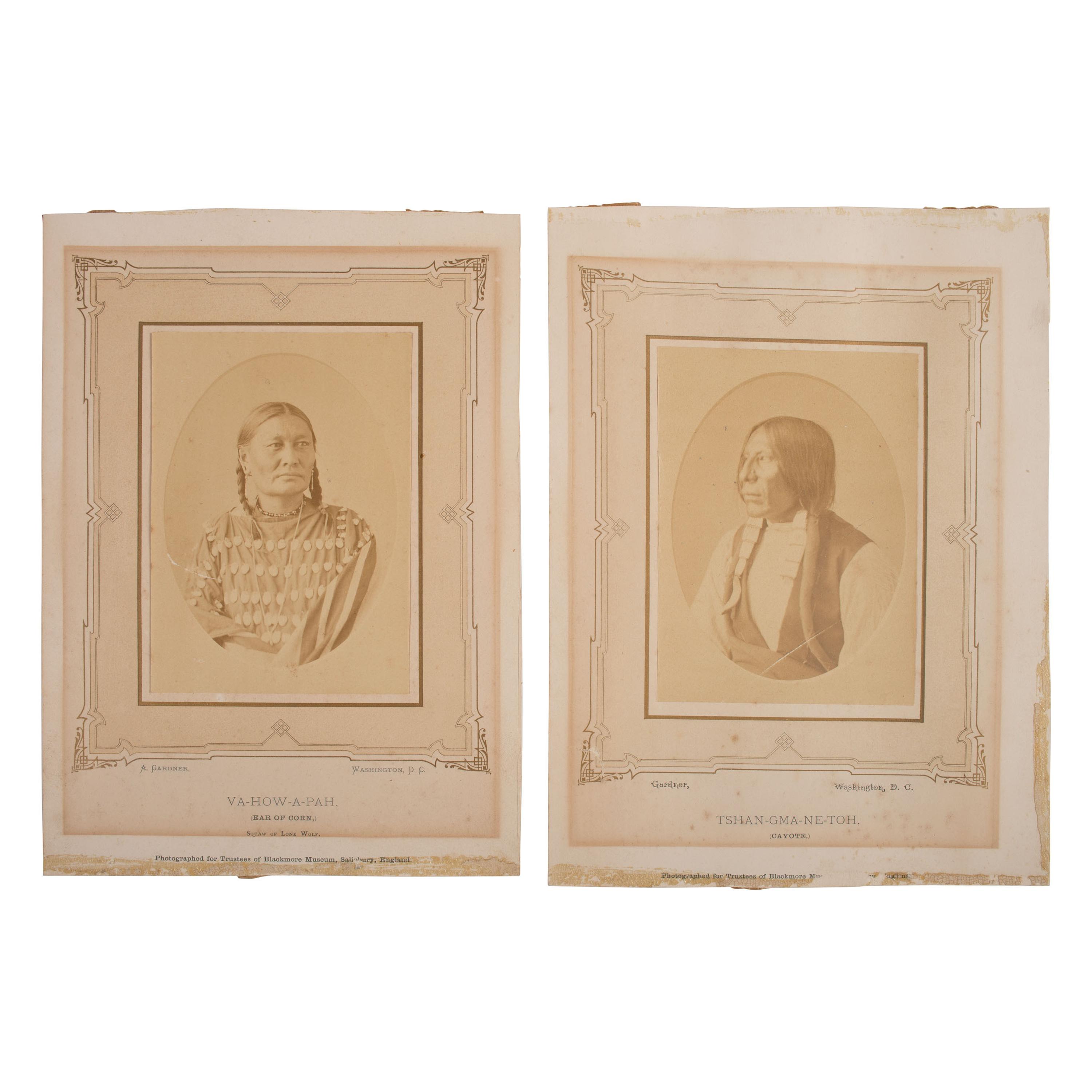 Alexander Gardner (Scottish-American, 1821-1882) — Portraits of Cayote AND Ear of Corn, Lone Wolf's Wife ca 1870