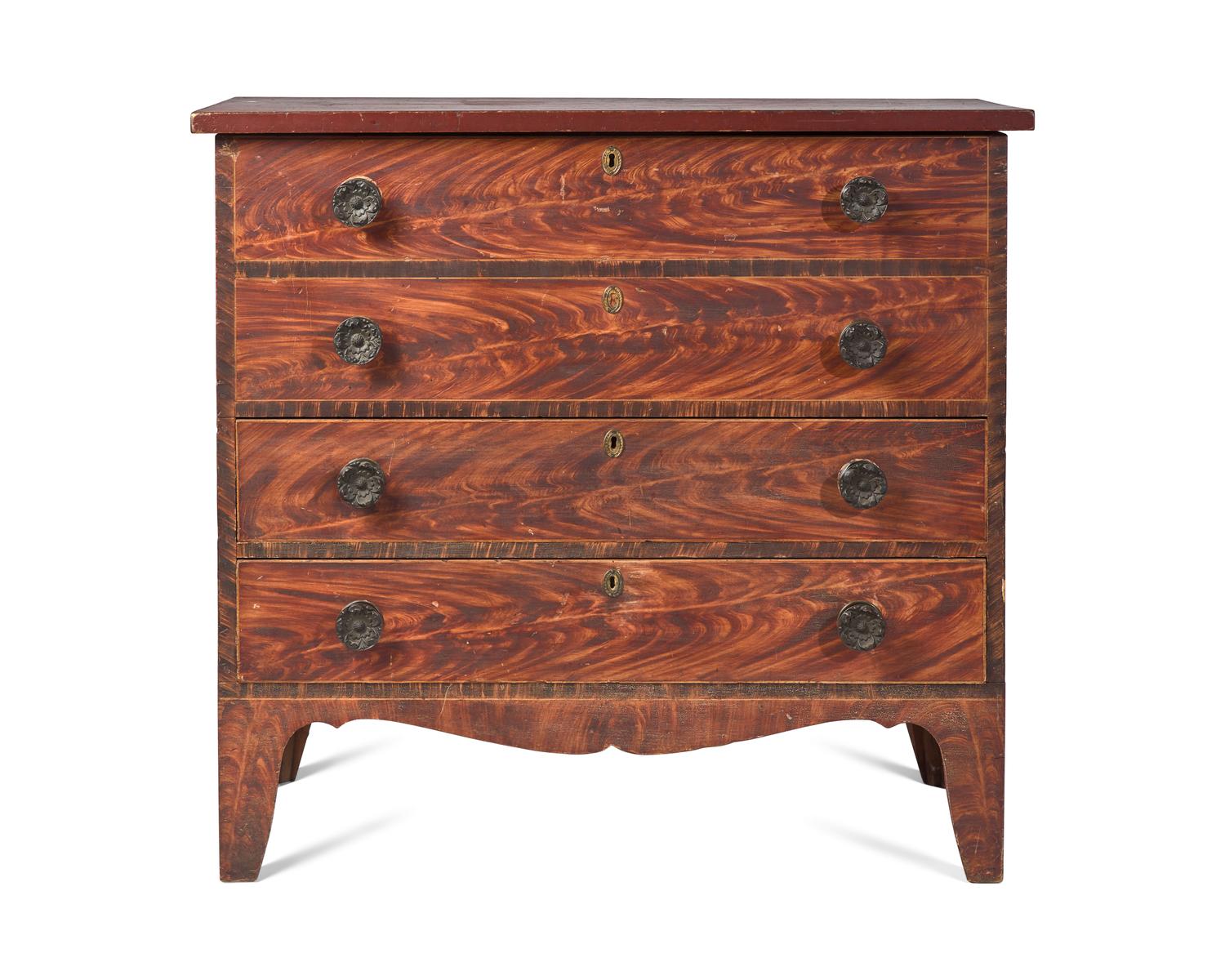 A Late Federal Grained And Red-Painted Pine Two Drawer Mule Chest