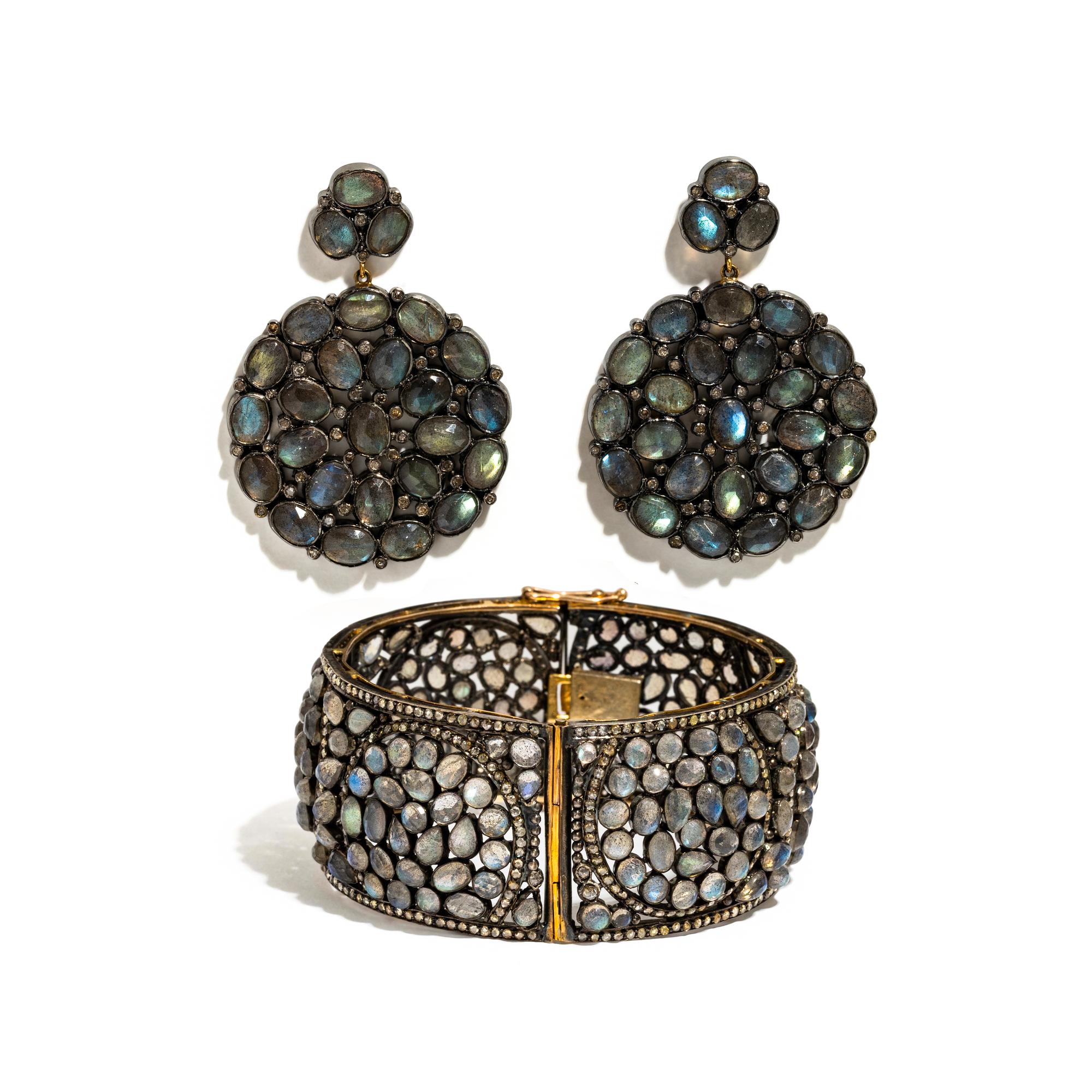 LABRADORITE BANGLE BRACELET AND EARRINGS