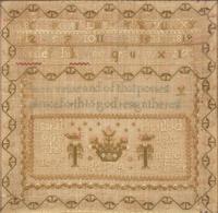 A Needlework Sampler and a Needlepoint Picture of a Hound