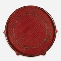 A Chinese or Japanese red lacquered Ming-style hexagonal incense stand