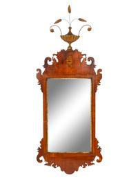 A Federal Parcel-Gilt Mahogany and Marquetry Looking Glass