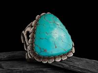 Large Sandcast Silver and Turquoise Cuff Bracelet