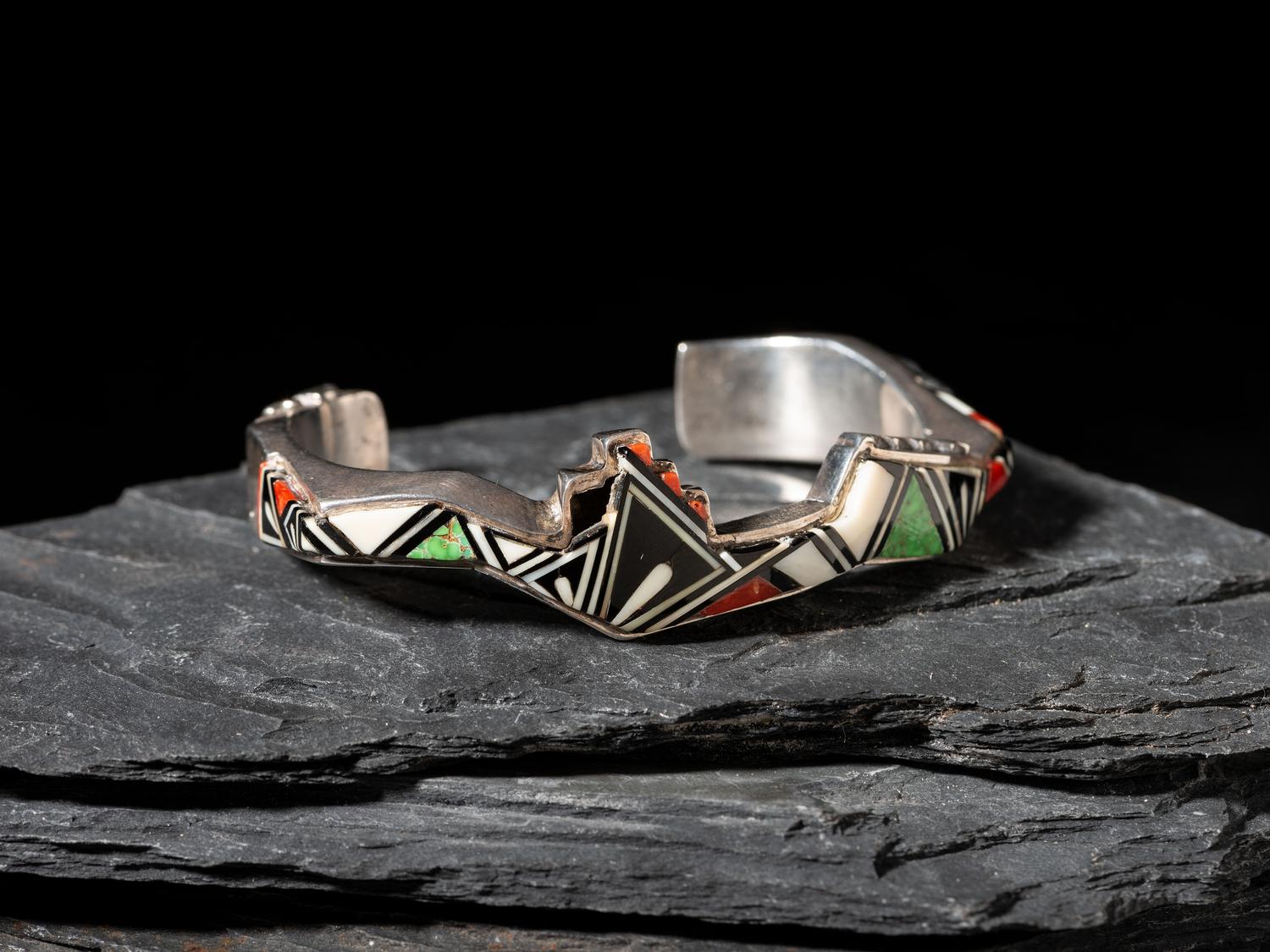 Silver and Mosaic Inlay Cuff Bracelet