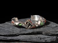 Silver and Mosaic Inlay Cuff Bracelet