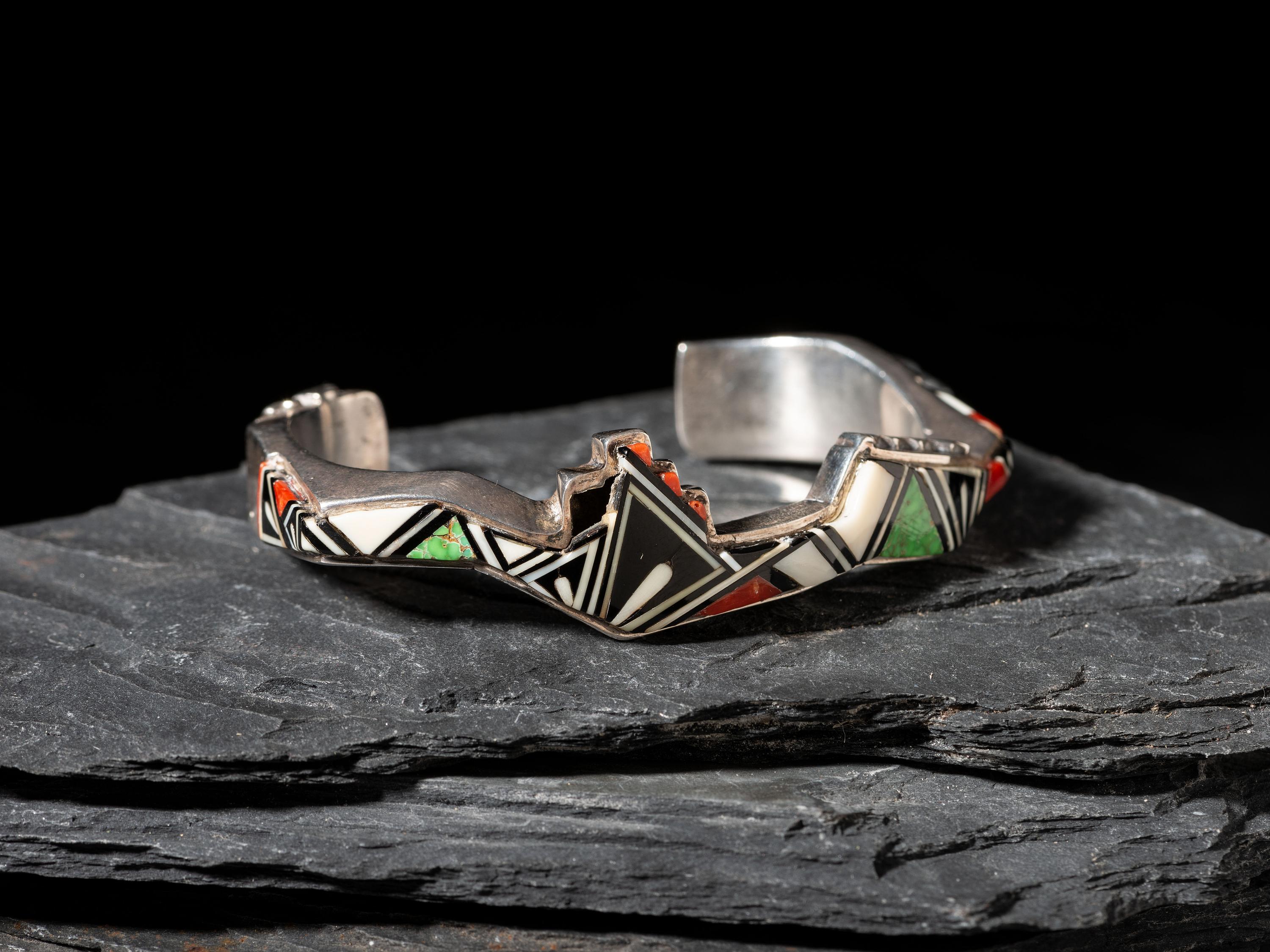 Silver and Mosaic Inlay Cuff Bracelet
