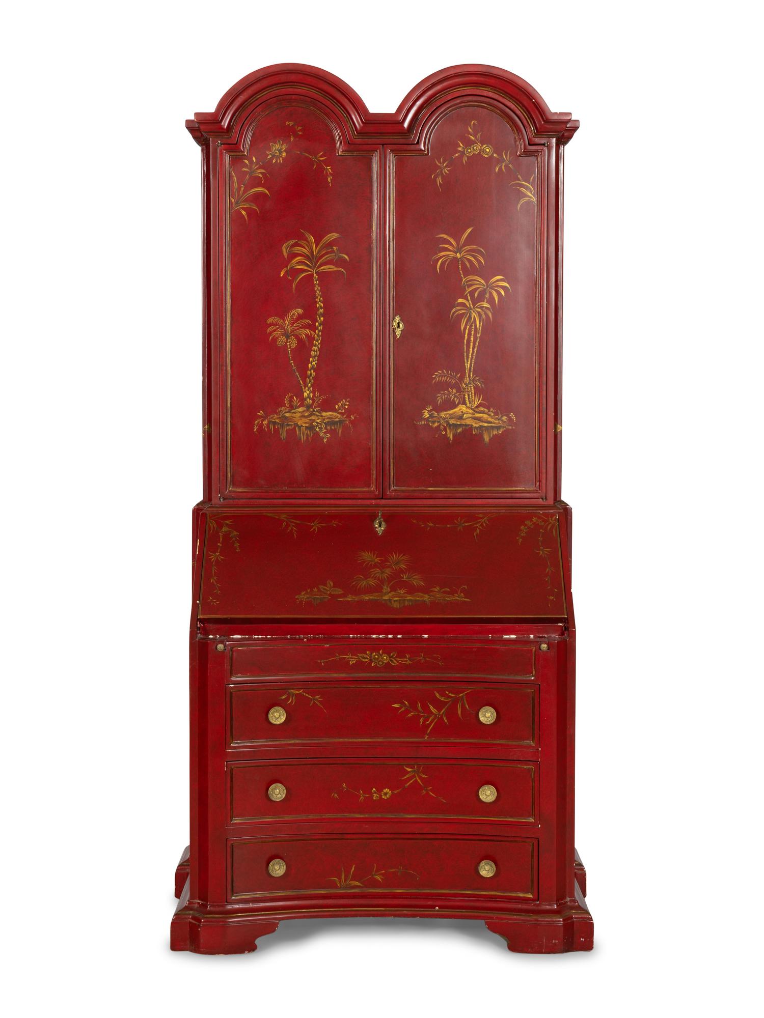 A Queen Anne Style Red-Japanned Bureau Cabinet