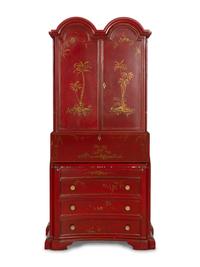A Queen Anne Style Red-Japanned Bureau Cabinet