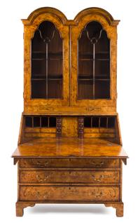 A Queen Anne Style Burlwood Secretary Desk Height 91 x width 44 x depth 23 inches. — 20TH CENTURY