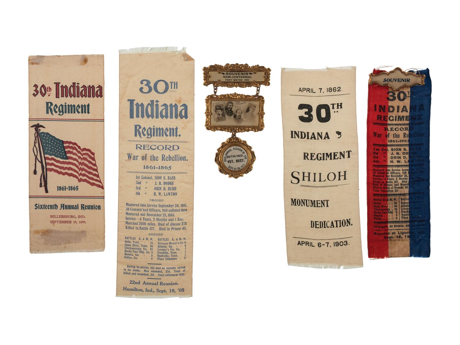 [CIVIL WAR -GRAND ARMY OF THE REPUBLIC & WOMEN'S RELIEF CORPS]. A large group of GAR, WRC, and other veterans' group ribbons and badges from Michigan, Wisconsin Indiana, and Illinois.