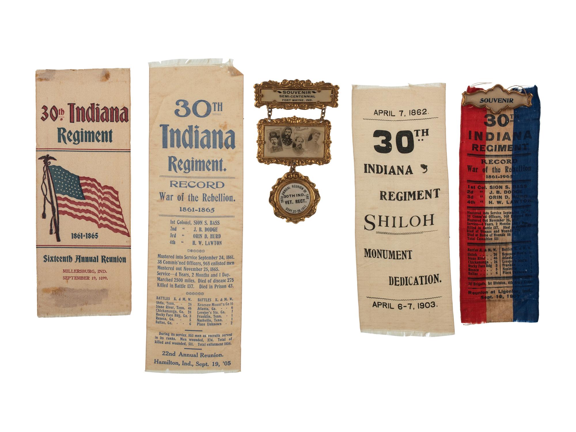 [CIVIL WAR -GRAND ARMY OF THE REPUBLIC & WOMEN'S RELIEF CORPS]. A large group of GAR, WRC, and other veterans' group ribbons and badges from Michigan, Wisconsin Indiana, and Illinois.