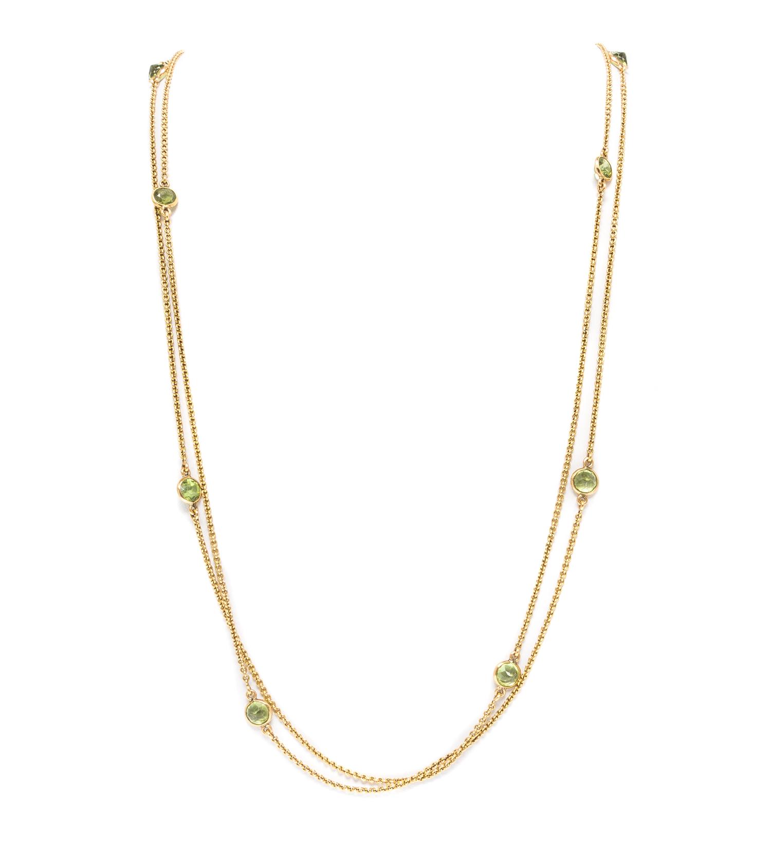 An Antique 14 Karat Yellow Gold and Peridot Longchain, 12.40 dwts.