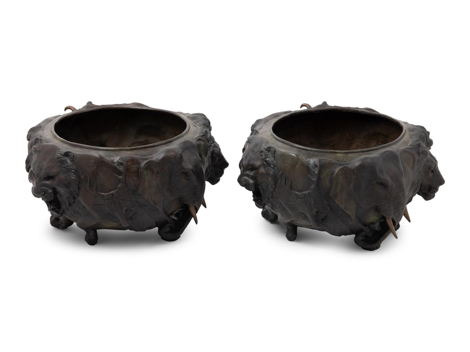 A Pair of Bronze Jardinières