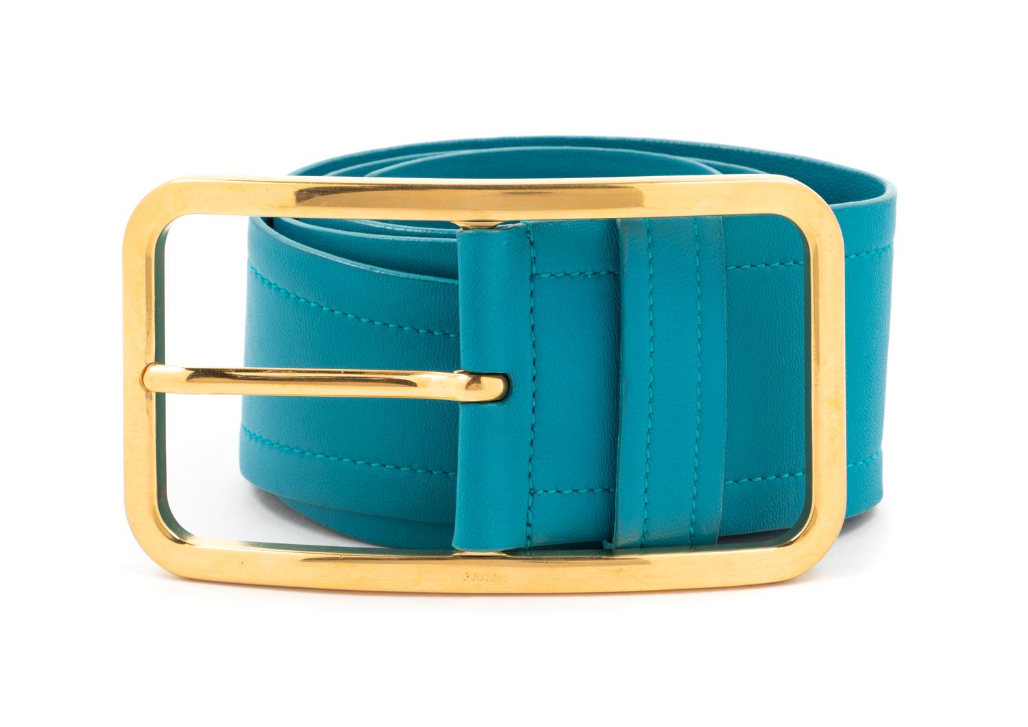 Prada Blue Leather Belt, 1990-2000s