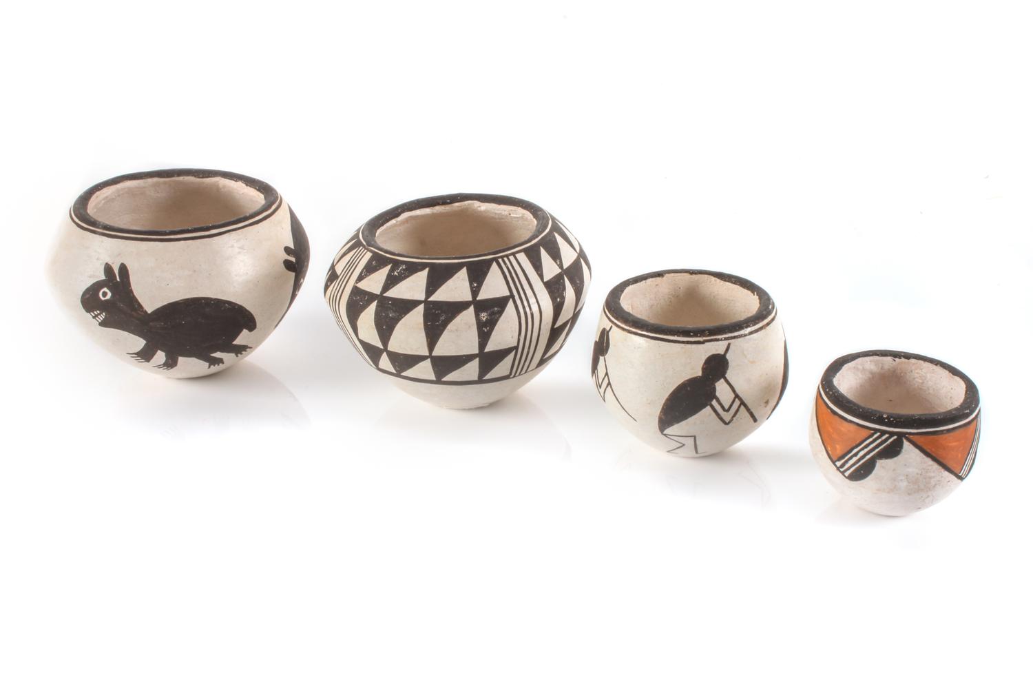 Lucy M. Lewis (Acoma, 1898-1992), Eight Pottery Miniatures Height of largest 2 3/4 x diameter 3 1/3 inches
