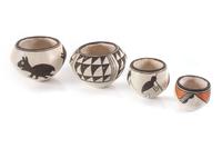 Lucy M. Lewis (Acoma, 1898-1992), Eight Pottery Miniatures Height of largest 2 3/4 x diameter 3 1/3 inches