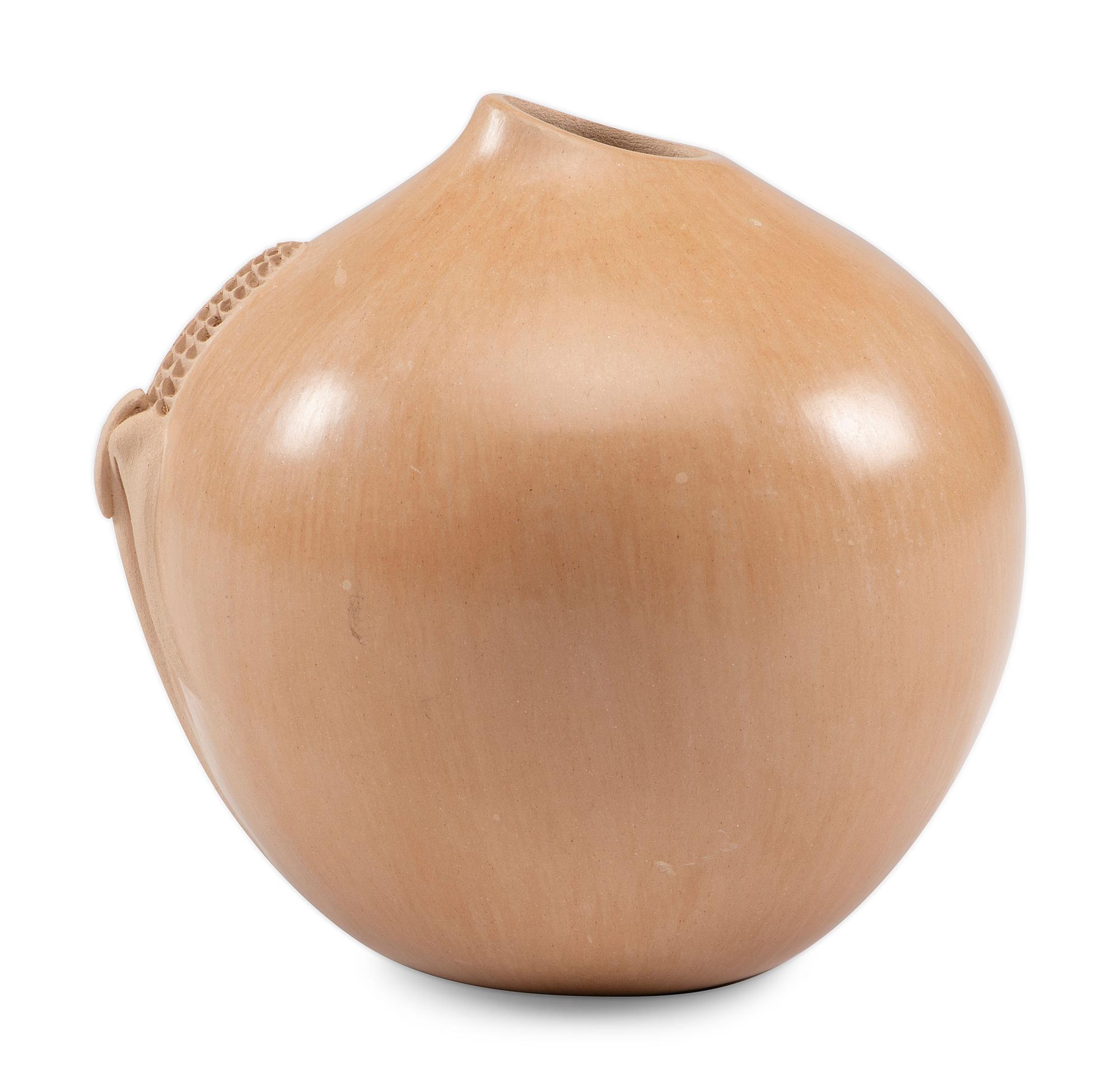 Buff Pottery Jar, with Corn Relief