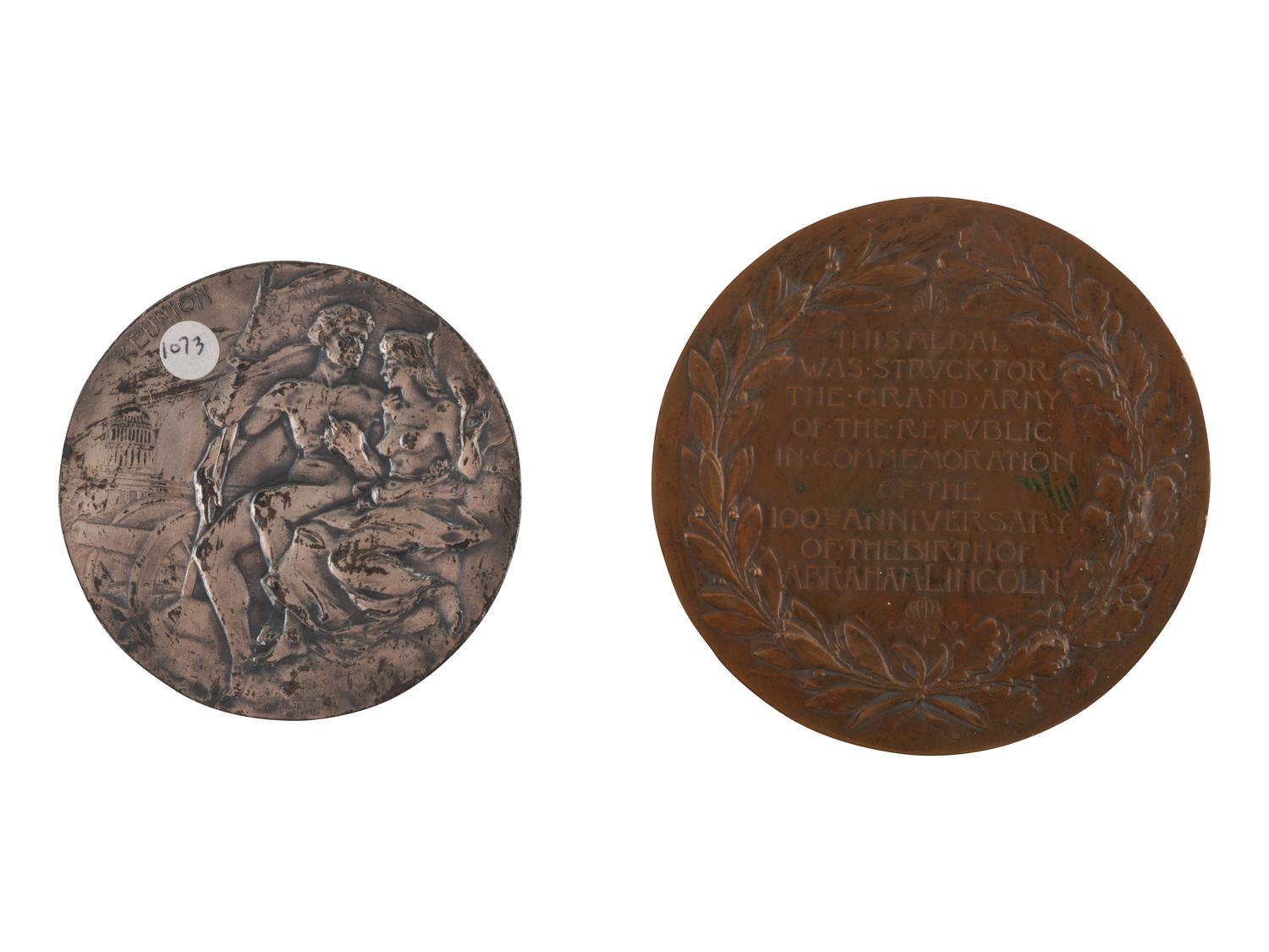 [EXONUMIA]. A group of Lincoln, John C. Frémont, Andrew Jackson, Ulysses Grant, and Civil War-related tokens and medals, comprising: