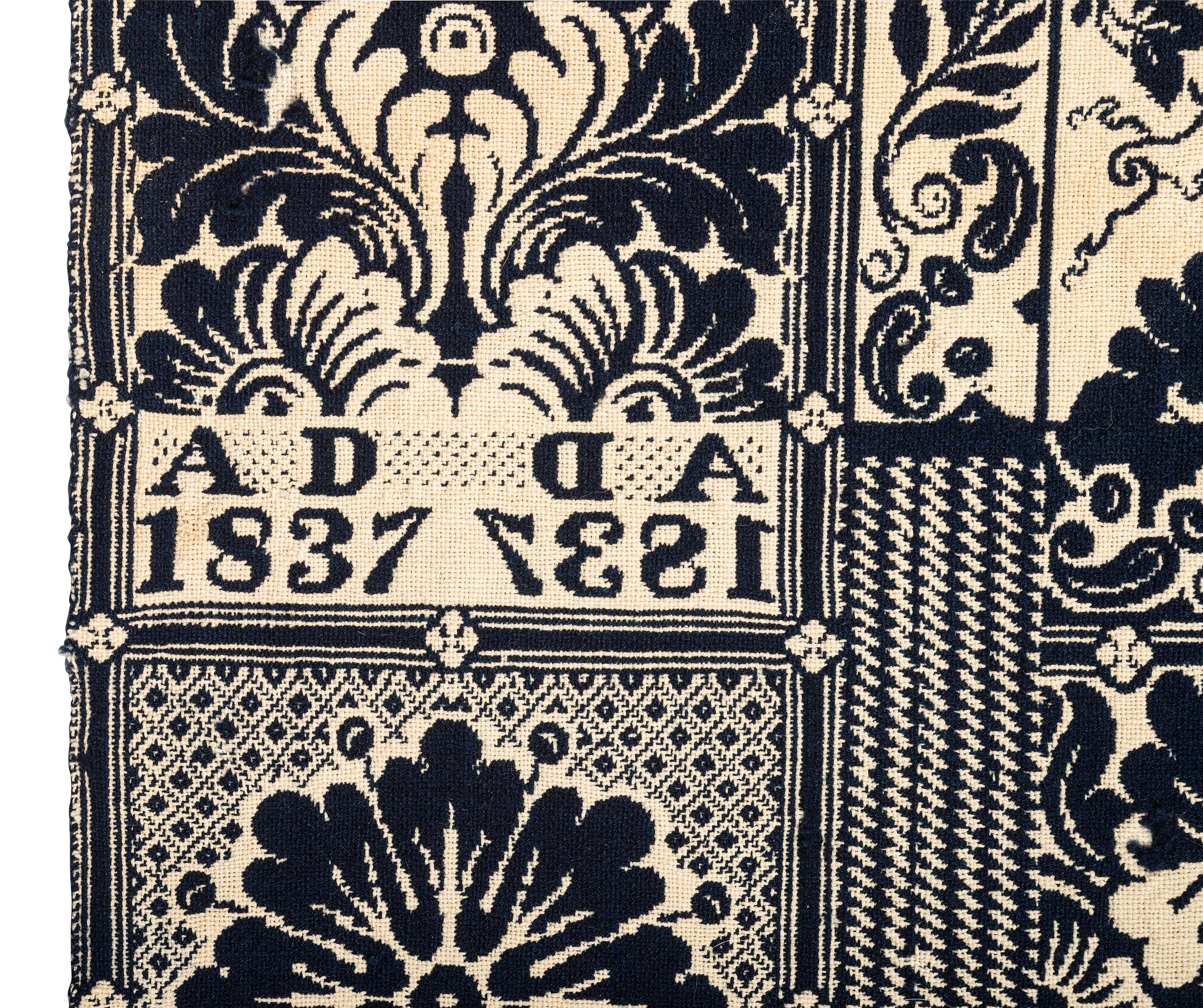 A Blue and White Jacquard Woven Liberty Coverlet