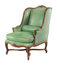 A Louis XV Leather-Upholstered Beechwood Bergère