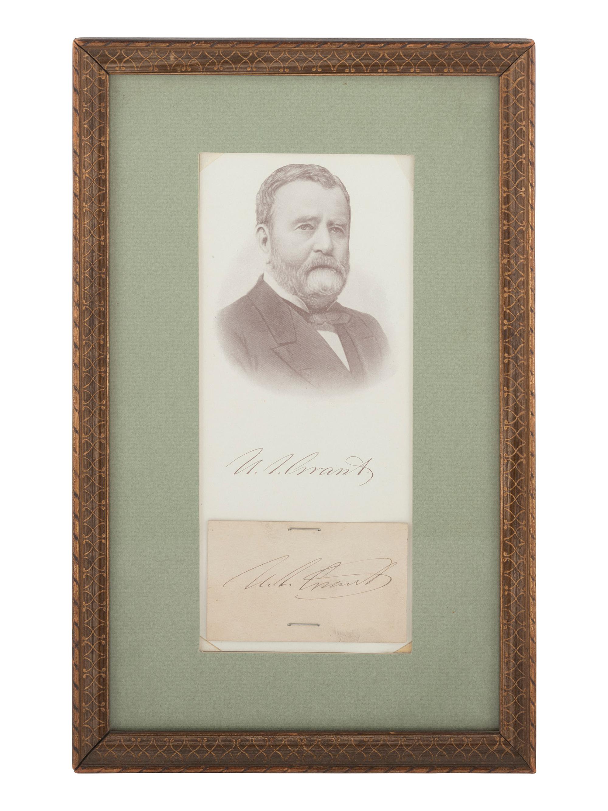 GRANT, ULYSSES S. (1822-1885). Clipped signature mounted on a half-tone print of Grant.