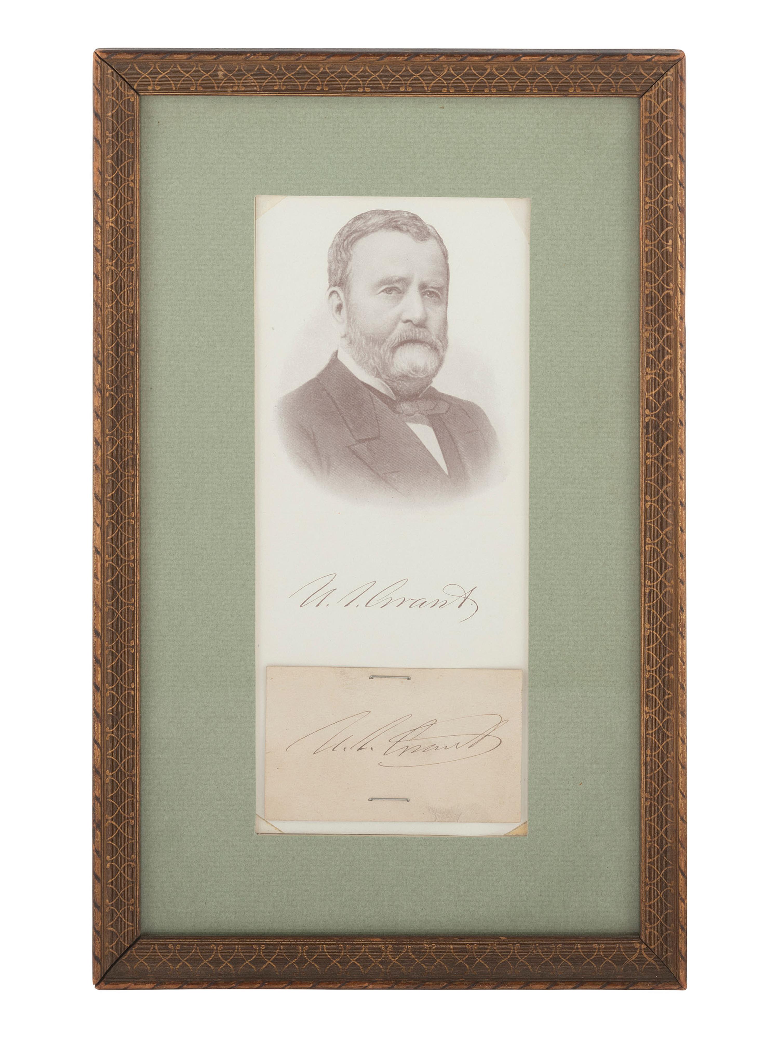 GRANT, ULYSSES S. (1822-1885). Clipped signature mounted on a half-tone print of Grant.