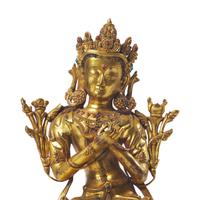 A Sino-Tibetan Gilt Bronze Figure of Avalokiteshvara, 19th/20th Century 十九/二十世紀 藏傳 銅 鎏金菩薩