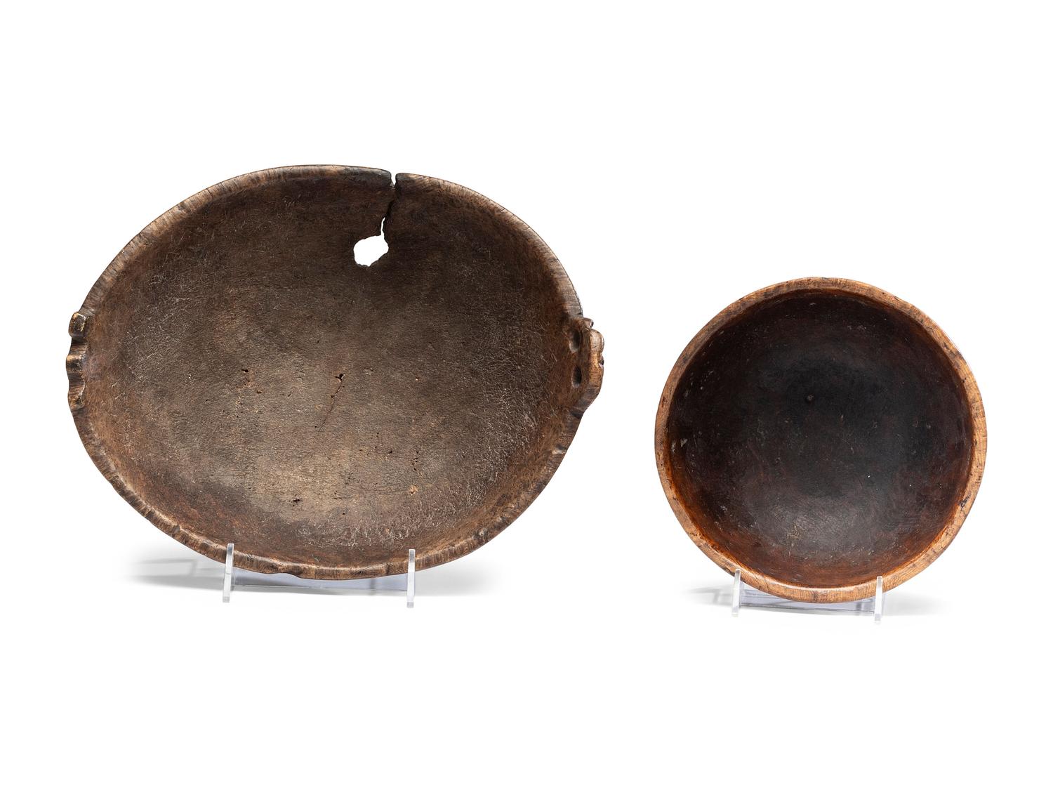 A Carved Wood Handled Burlwood Bowl