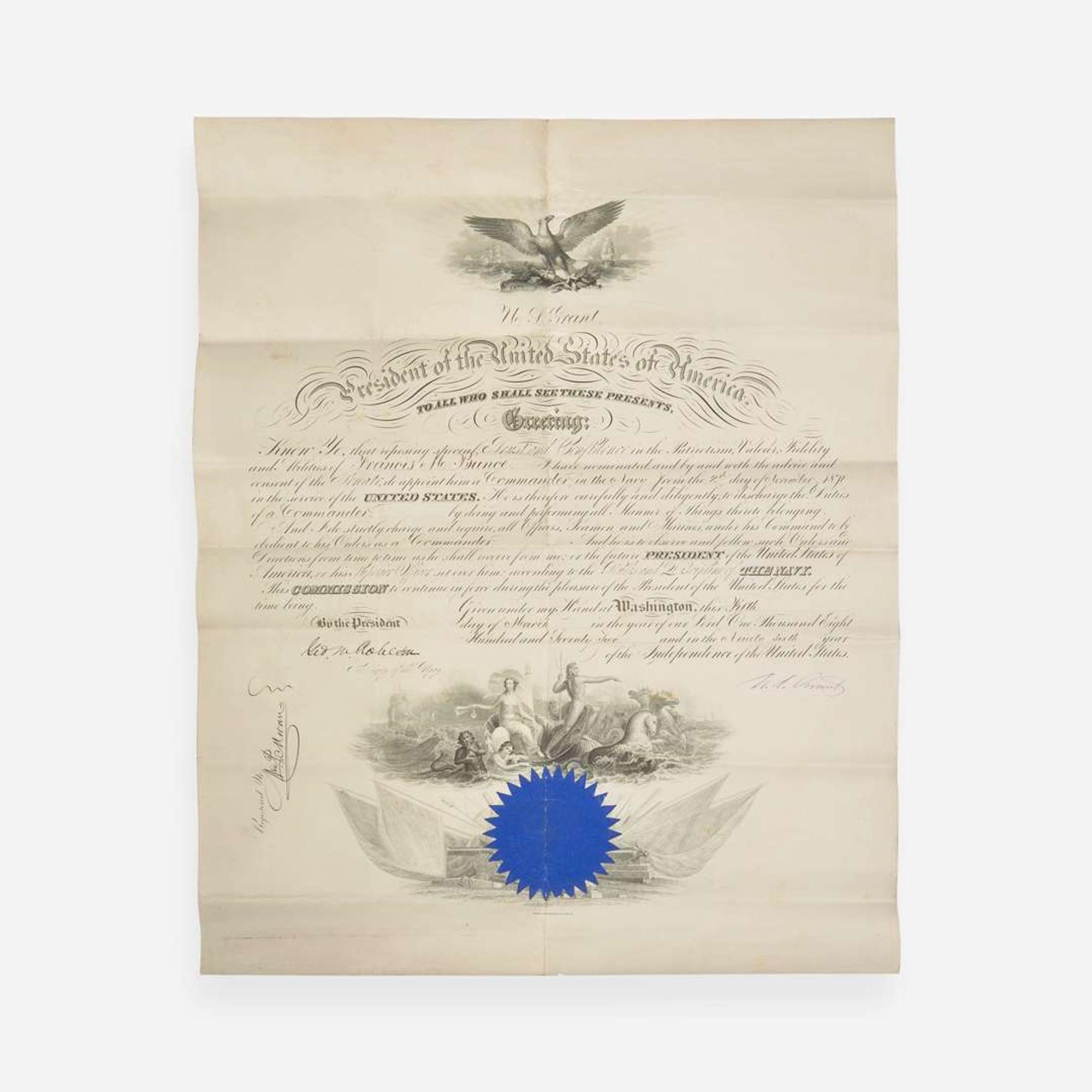 [Presidential] [Bunce, Francis M.] Grant, U(lysses). S. Signed Military Commission
