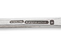 in the Chino pattern, comprising: 12 dinner knives with stainless steel blades 1 butter spreader 12 dinner forks 12 salad forks 1 meat fork 12 fish forks 12 teaspoons 12 fruit spoons 4 serving spoons 6 tablespoons 12 iced tea spoons 1 jelly spoon 2 ladles 1 cake server 1 carving set 102 pieces total.