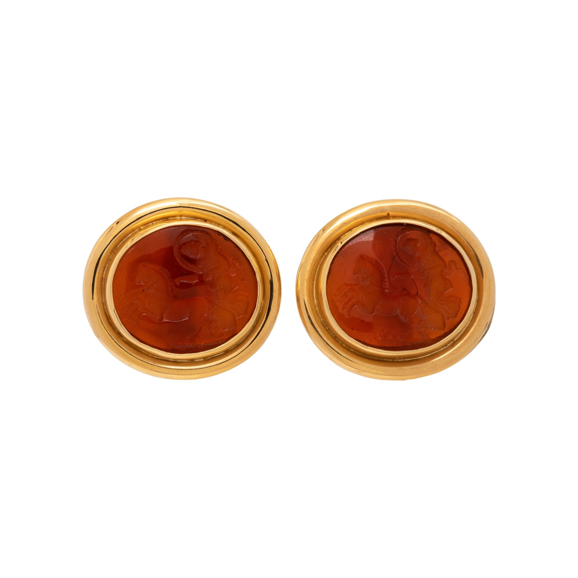 ELIZABETH LOCKE, INTAGLIO AND CULTURED PEARL CONVERTIBLE EARCLIPS