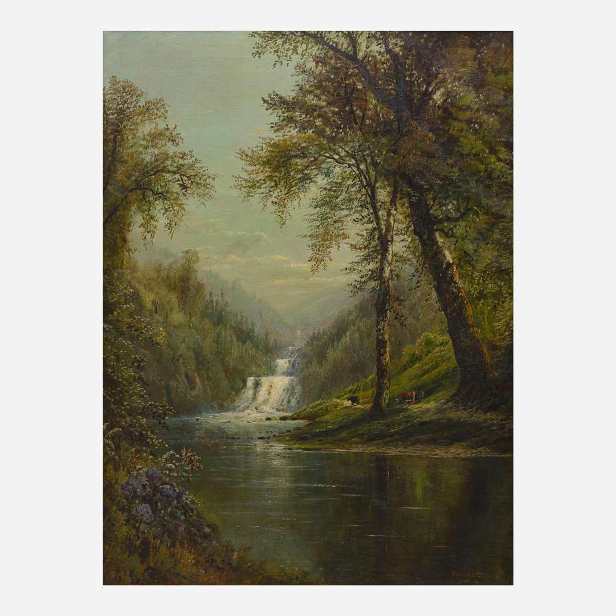 Edmund Darch Lewis (American, 1835–1910) - Cascading Waterfall in Spring Landscape
