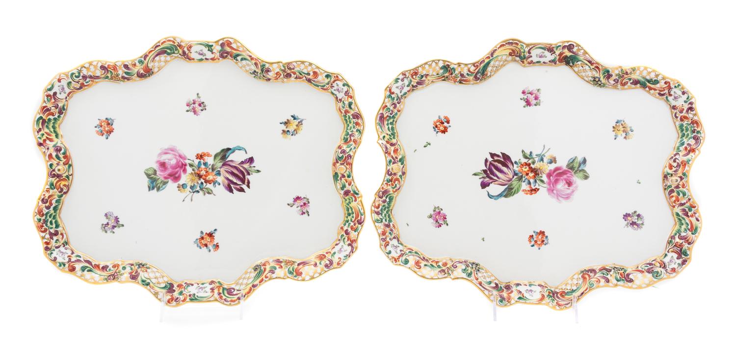 A Pair of Capo di Monte Porcelain Trays Width 15 3/4 inches.