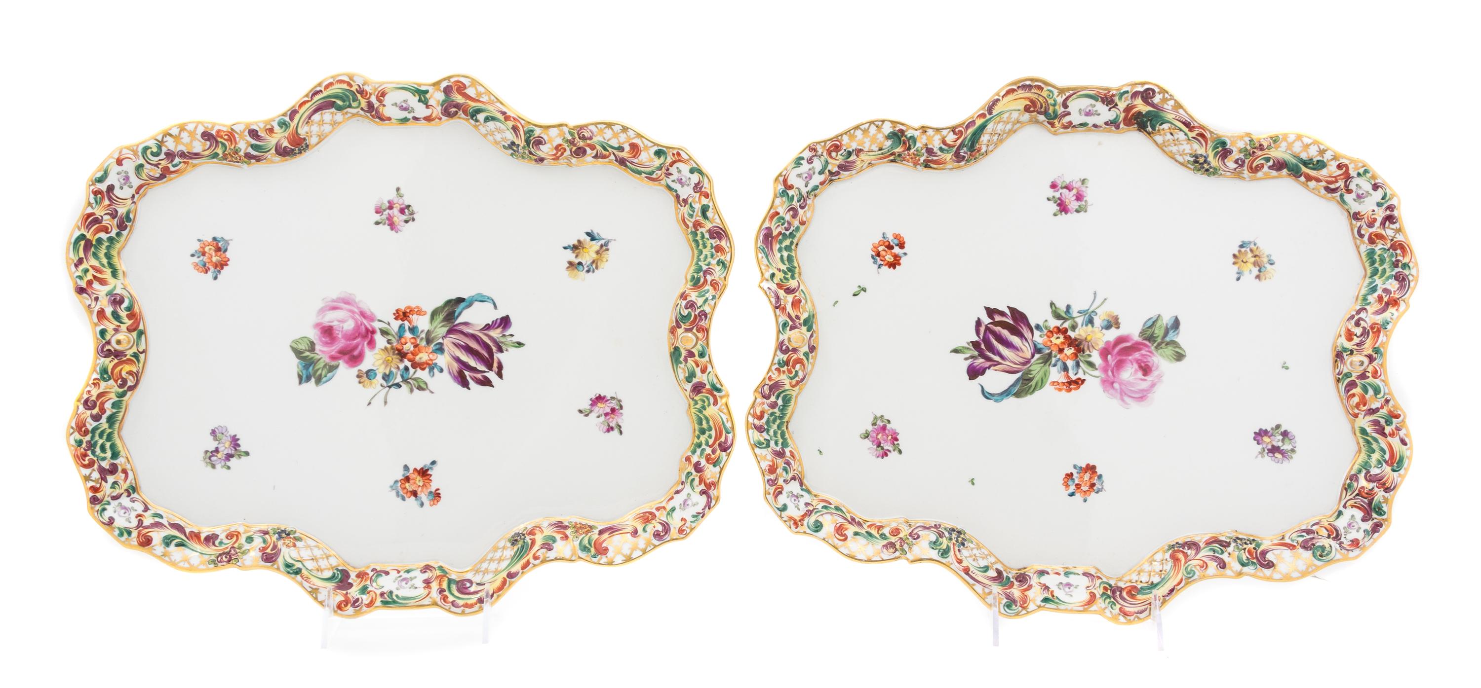 A Pair of Capo di Monte Porcelain Trays Width 15 3/4 inches.