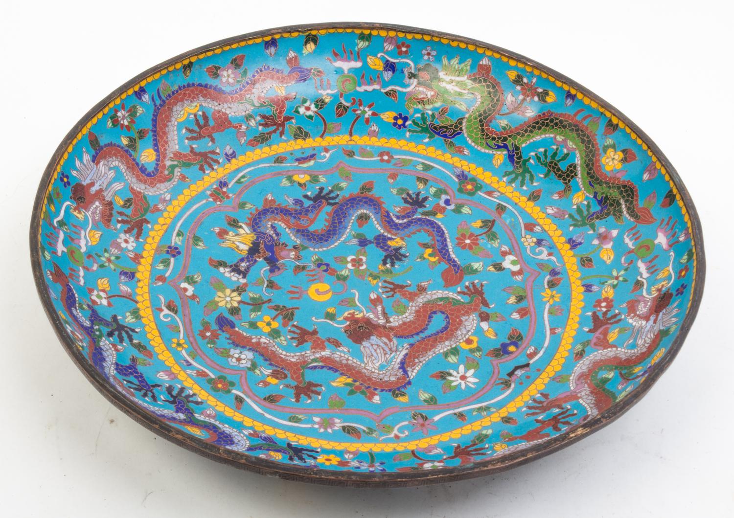 A Pair of Cloisonne Chargers Diameter 17 1/2 inches.