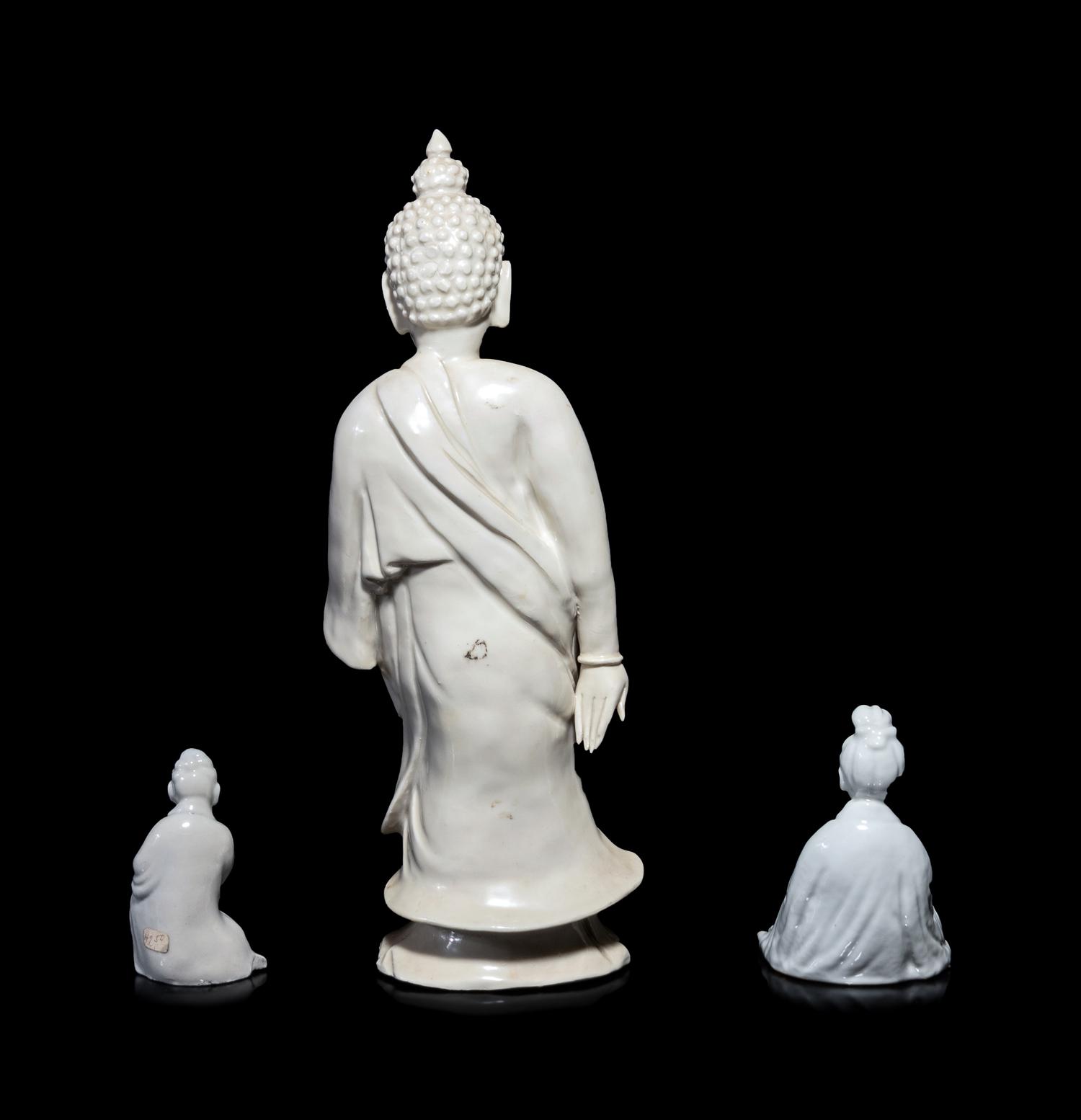 Three Chinese Blanc-de-Chine 'Dehua' Glazed Porcelain Figures